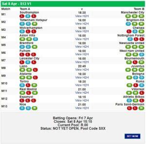 soccer 13 pools and matches